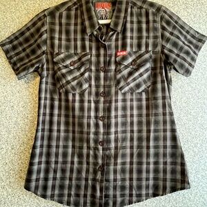 Dixon The Grim Black and Gray women’s button down Shirt SZ M